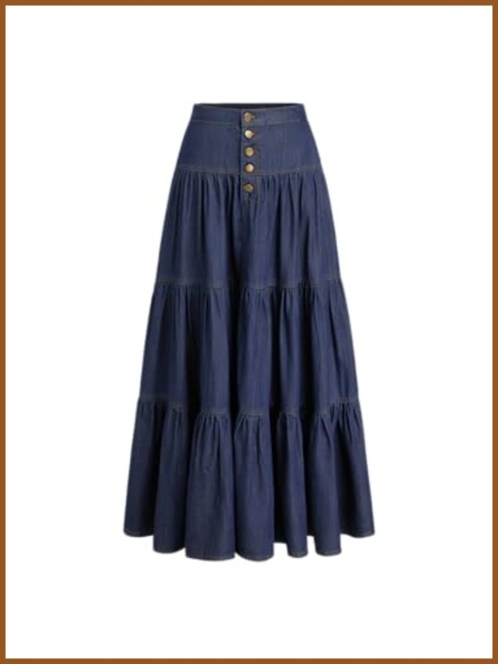 Long Denim Tiered Button Down High Waist Maxi Skirt Cotton Lyocell